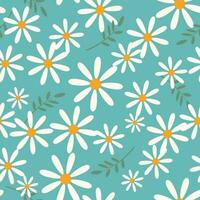 Wild chamomile flowers. Seamless summer pattern with white flowers on a light blue background. For printing on fabric, textiles, wrapping paper. Vector. vector