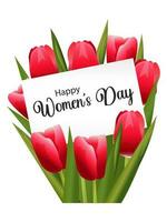 Happy Women's Day. Bouquet of red tulips isolated on white background. Floral card for the spring holiday. Vector. vector