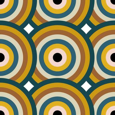 Circles with color palette. Seamless pattern with geometric colored spheres for textile. Vector.