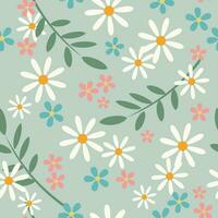 Wild chamomile flowers. Seamless summer pattern with white flowers on a light blue background. For printing on fabric, textiles, wrapping paper. Vector. vector