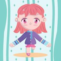 aislado de colores linda chibi hembra anime niños mano dibujado personaje vector ilustración