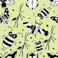 Pattern background with insect sketch characters Vector illustration