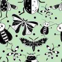 Pattern background with insect sketch characters Vector illustration