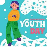 Sketch of a cute youth female character Happy Youth day Vector illustration