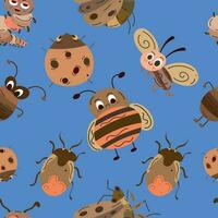 Pattern background with insect sketch characters Vector illustration