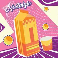 Isolated juice box Nostalgic vibrant retro colored background Vector illustration