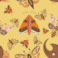 Pattern background with insect sketch characters Vector illustration