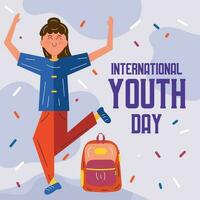 Isolated happy youth female character Happy youth day template Vector illustration