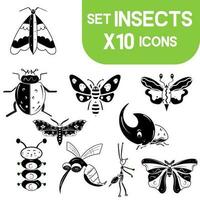 Set of colored cute insect sketch characters Vector illustration