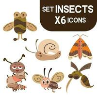 Set of colored cute insect sketch characters Vector illustration