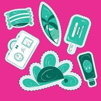 Set of monochrome groovy sketch sticker icons Vector illustration