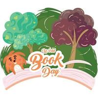 Isolated open biology book with trees and an animal icon Vector illustration