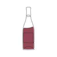 Bottle of red wine drawn in one continuous line. One line drawing, minimalism. Vector illustration.