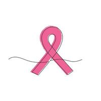 Pink ribbon drawn in one continuous line. Pencil drawing style. National Breast Cancer Awareness month. One line drawing, minimalism. Vector illustration.