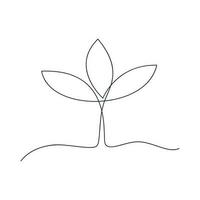 Sprout drawn in one continuous line. One line drawing, minimalism. Vector illustration.