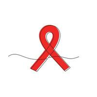 Red ribbon drawn in one continuous line. World AIDS Day. One line drawing, minimalism. Vector illustration.