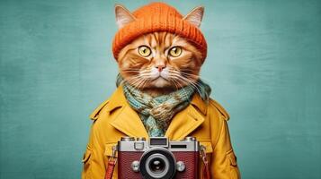 cat with a camera. photo