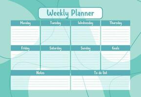 Abstract printable weekly planner, Abstract Weekly Schedule template. to do list, notes. Blank white notebook page isolated. Business organizer page. Paper sheet. vector illustration