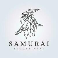 samurai mujer es sentado con sombrero para logo vector ilustración diseño