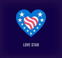 USA flag logo from creative heart form. Unique color transitions. Unique stars logo template. vector