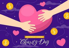 International Day of Charity Vector Illustration on 5 September with Donation Package Love Concept Background in Flat Cartoon Hand Drawn Templates