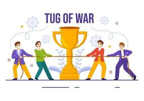 Tug of war Vector Illustration with People Pulling Opposite Ends of Rope on Business Competition in Flat Cartoon Hand Drawn Background Templates