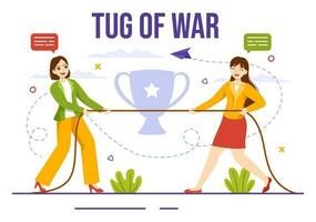 Tug of war Vector Illustration with People Pulling Opposite Ends of Rope on Business Competition in Flat Cartoon Hand Drawn Background Templates