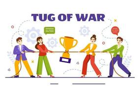 Tug of war Vector Illustration with People Pulling Opposite Ends of Rope on Business Competition in Flat Cartoon Hand Drawn Background Templates