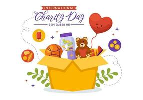 International Day of Charity Vector Illustration on 5 September with Donation Package Love Concept Background in Flat Cartoon Hand Drawn Templates