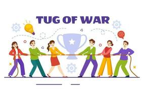 Tug of war Vector Illustration with People Pulling Opposite Ends of Rope on Business Competition in Flat Cartoon Hand Drawn Background Templates