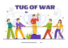 Tug of war Vector Illustration with People Pulling Opposite Ends of Rope on Business Competition in Flat Cartoon Hand Drawn Background Templates