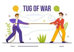 Tug of war Vector Illustration with People Pulling Opposite Ends of Rope on Business Competition in Flat Cartoon Hand Drawn Background Templates