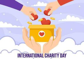 International Day of Charity Vector Illustration on 5 September with Donation Package Love Concept Background in Flat Cartoon Hand Drawn Templates