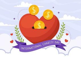 International Day of Charity Vector Illustration on 5 September with Donation Package Love Concept Background in Flat Cartoon Hand Drawn Templates