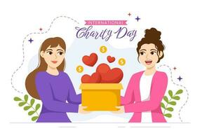 International Day of Charity Vector Illustration on 5 September with Donation Package Love Concept Background in Flat Cartoon Hand Drawn Templates