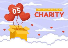 International Day of Charity Vector Illustration on 5 September with Donation Package Love Concept Background in Flat Cartoon Hand Drawn Templates