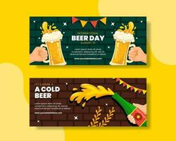 International Beer Day Horizontal Banner Flat Cartoon Hand Drawn Templates Background Illustration vector