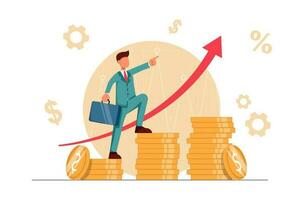 Business growth. The businessman is running up the charts of money vector