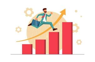 Business growth. The businessman is running up the charts vector