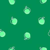 Summer seamless pattern with green apple silhouette in doodle style, tasty hand drawn fruits,print for cover, fabric,textile, paper design, garden accessories and kitchen interior decoration. vector