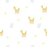 Cute dinosaur seamless pattern with abstract design elements.prehistoric illustration for kids fashion,textile,cloth,dino character in doodle style on white background vector