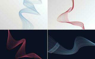 Set of 4 geometric wave pattern background Abstract waving line vector