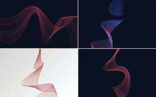 Set of 4 geometric wave pattern background Abstract waving line vector