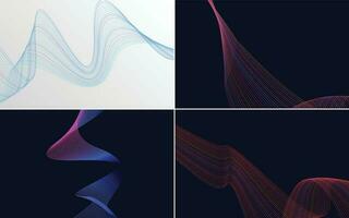 Set of 4 geometric wave pattern background Abstract waving line vector