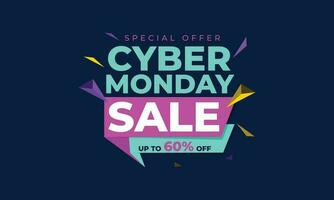 Cyber Monday Colorful Neon Style Super Sale Web Banner. Cyber Monday Sale Special Offer Social Media Post Design. Business, Promotion, and Advertising Vector Template. Seasonal Offers Mega Big Sale