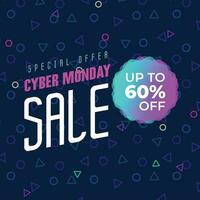 Cyber Monday Colorful Neon Style Super Sale Web Banner. Cyber Monday Sale Special Offer Social Media Post Design. Business, Promotion, and Advertising Vector Template. Seasonal Offers Mega Big Sale