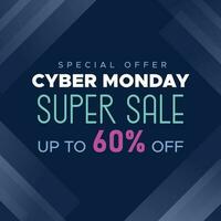 Cyber Monday Colorful Neon Style Super Sale Web Banner. Cyber Monday Sale Special Offer Social Media Post Design. Business, Promotion, and Advertising Vector Template. Seasonal Offers Mega Big Sale