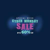 Cyber Monday Colorful Neon Style Super Sale Web Banner. Cyber Monday Sale Special Offer Social Media Post Design. Business, Promotion, and Advertising Vector Template. Seasonal Offers Mega Big Sale