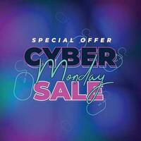 Cyber Monday Colorful Neon Style Super Sale Web Banner. Cyber Monday Sale Special Offer Social Media Post Design. Business, Promotion, and Advertising Vector Template. Seasonal Offers Mega Big Sale