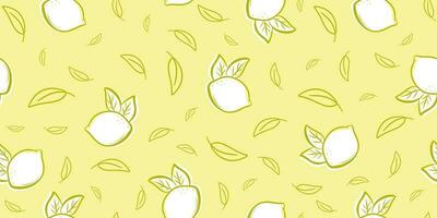 Seamless bright  yellow pattern with delicious lemons drawn with one line and flat background for fabric, drawing labels, print on t-shirt, wallpaper of children's room, fruit background. vector